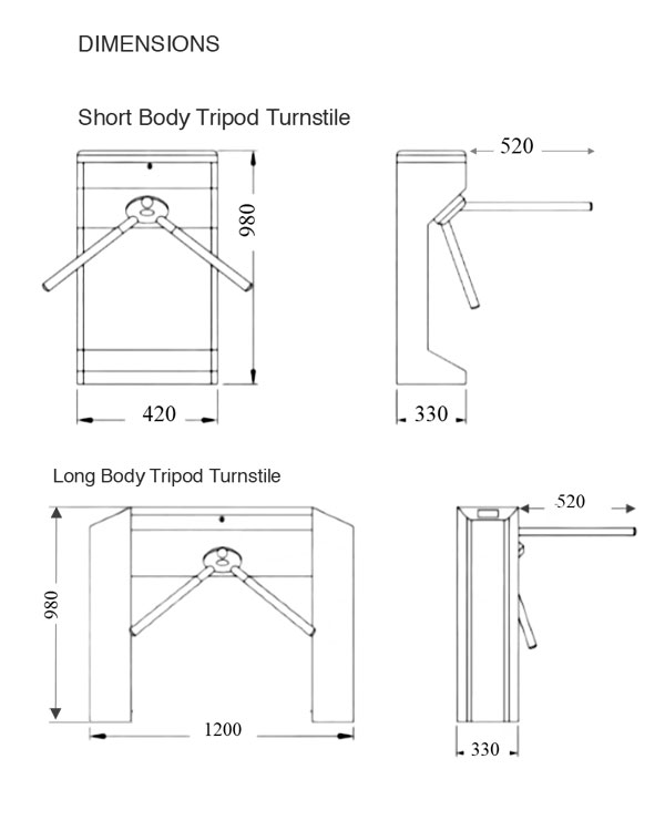 Technical Specifications, Tripod turnstile gates